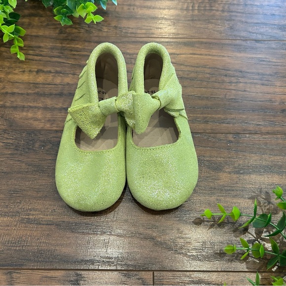 MONKEY FEET Green Glitter Leather Toddler Baby 18-24M Ballet Flats Shoes Slip-on - Picture 1 of 5